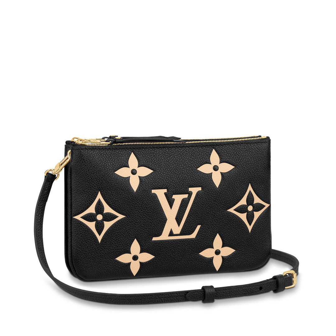 Louis Vuitton DOUBLE ZIP POCHETTE Handbag Monogram Empreinte M80787 Black/Beige